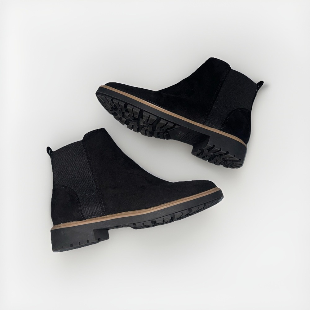 Esprit Selma Chelsea Boot Black Faux Suede Chunky Lug Sole Pull On 8.5